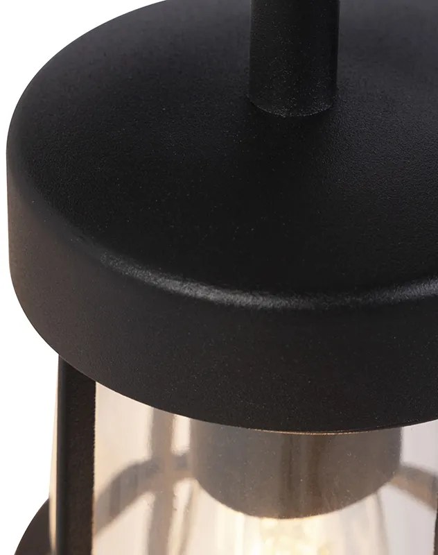 Lampada da parete esterna rustica nera con vetro - Elza