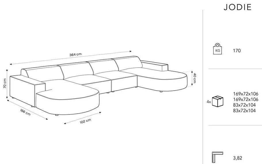Divano angolare in velluto beige (a U) Jodie - Micadoni Home