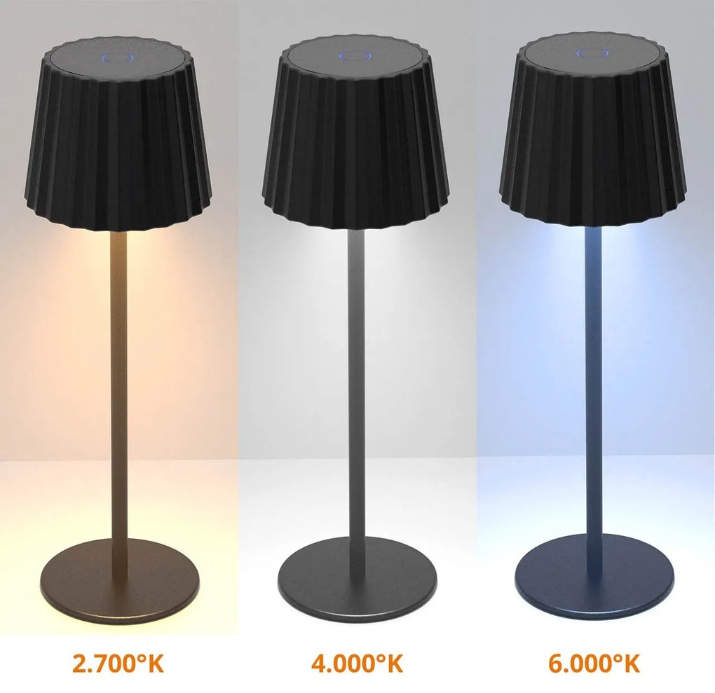 Lampada da Tavolo Ricaricabile 2.2W IP54 CCT Dimmerabile - Nero Rigato