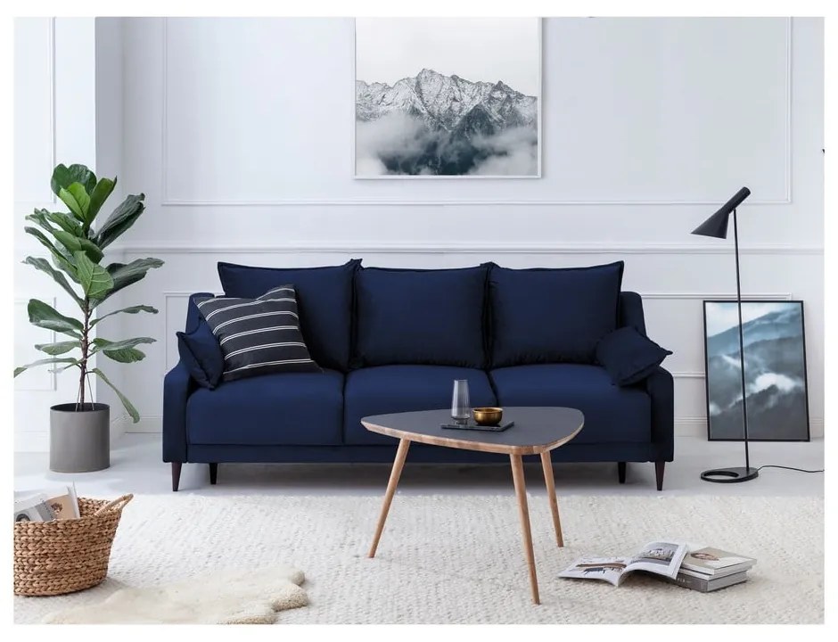 Divano letto in velluto blu con contenitore, 215 cm Freesia - Mazzini Sofas