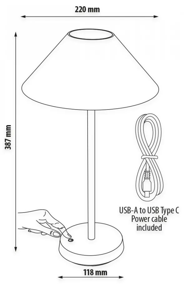 Lampada da Tavolo Ricaricabile 1.5W, Bianco Caldo, Dimmerabile - Nera Colore Bianco Caldo 3.000K