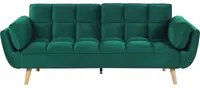 Divano Letto Tessuto Velluto Verde Gambe In Legno A 3 Posti Imbottitura In Schiuma Imbottitura Biscuit Schienale Diviso