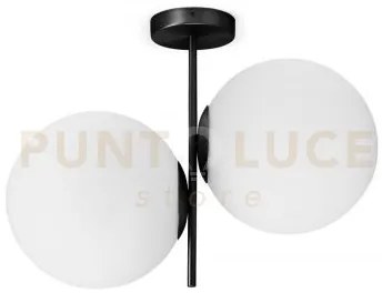 Jugen black lampadario da soffitto 2 luci vetro bianco struttura ne...