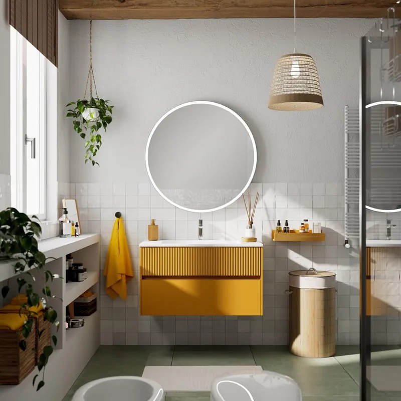 Mobile da bagno sotto lavabo Niwa beige laccato opaco L 89.5 x H 50 x P 45.5 cm 2 cassetti, lavabo non incluso