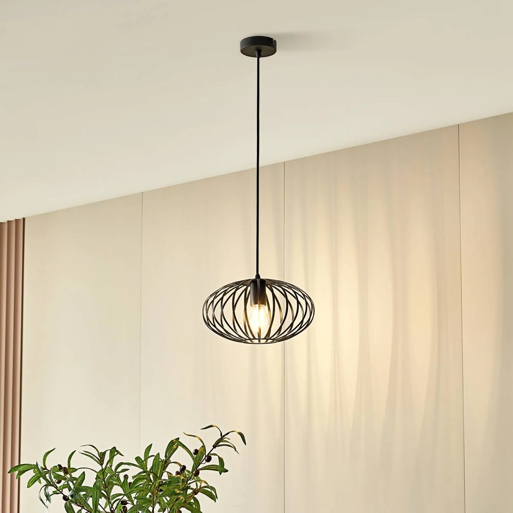 Lampada a sospensione Lindby Maivi, nero, 30 cm, ferro, gabbia