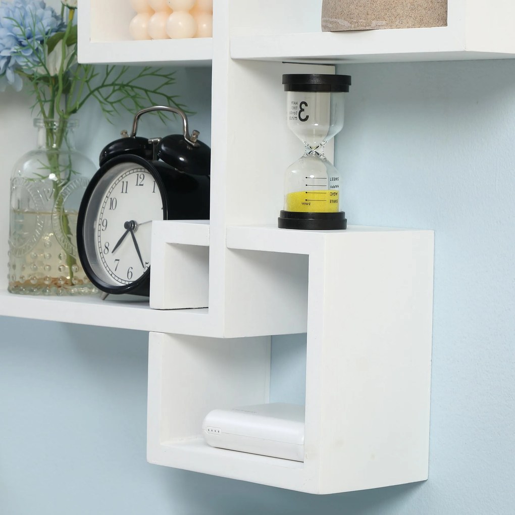Libreria Moderna Sospesa con 5 Cubi Intrecciati 49,5x10,2x86 cm in Legno Bianco...