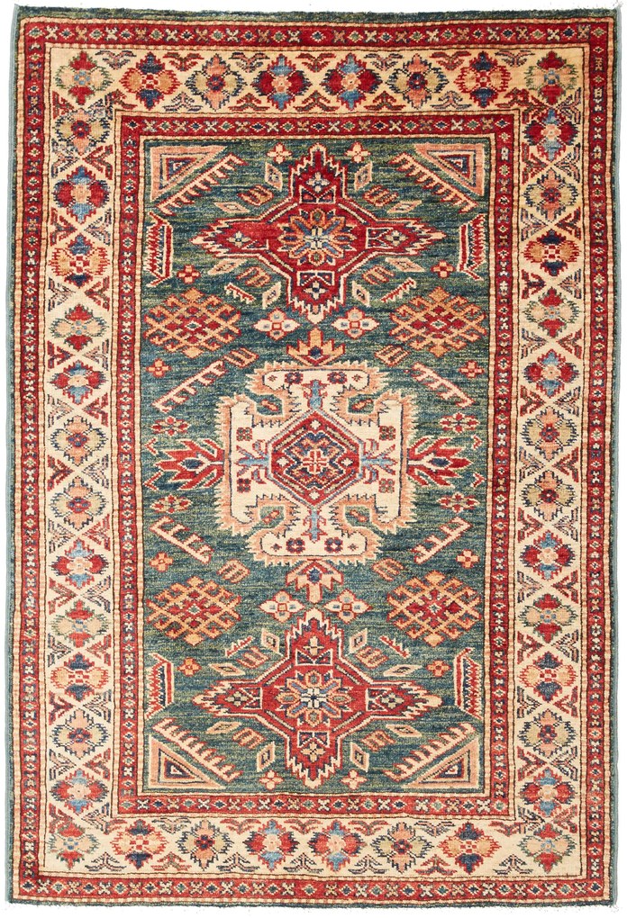 Kazak Tappeto orientale 100 x 150 Verde (Pakistan) Annodato A Mano
