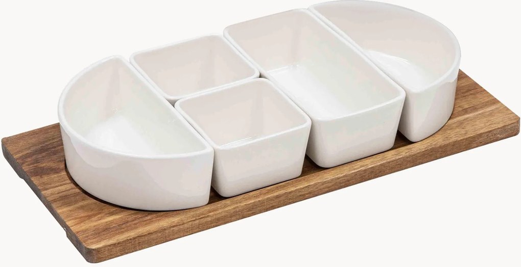 Set di 6 ciotole in porcellana con vassoio in legno di acacia Alto Serve & Share