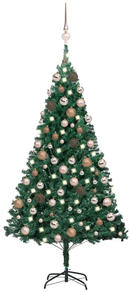 Albero di Natale Preilluminato con Palline Verde, Albero di Natale Preilluminato con Palline Verde 150 cm PVC