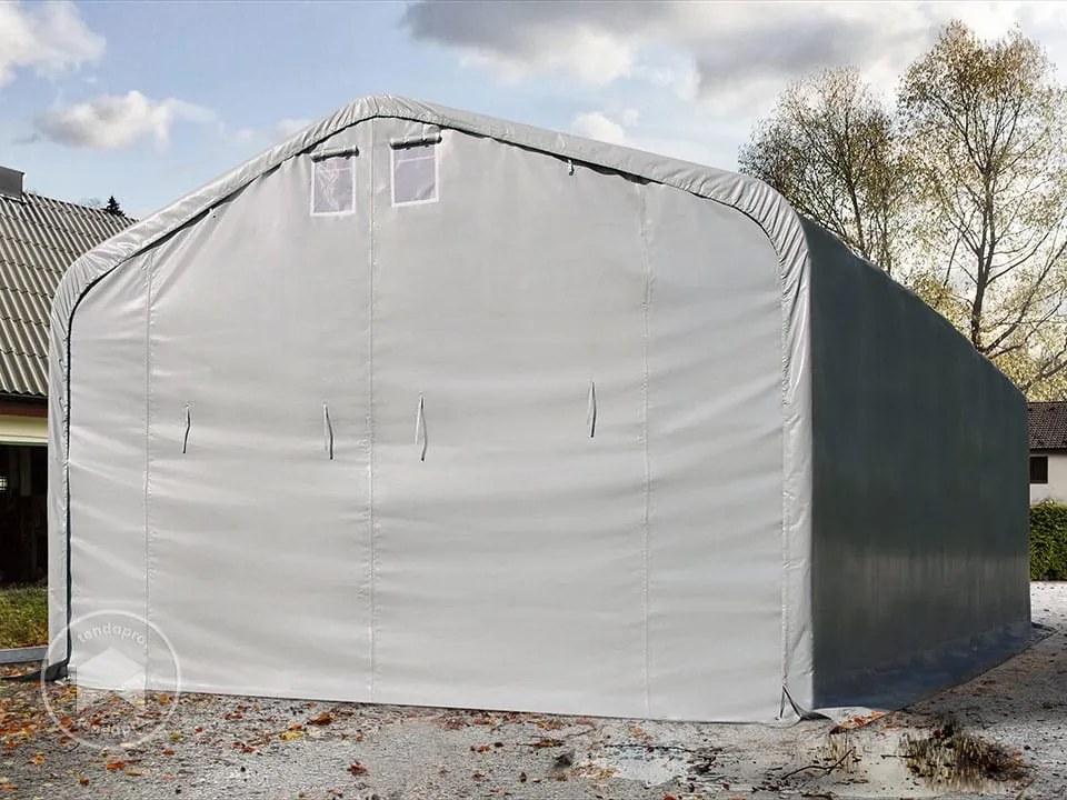 TOOLPORT 6x24m tenda garage 4m, PRIMEtex 2300, grigio, con statica (sottofondo in cemento) - (99450)