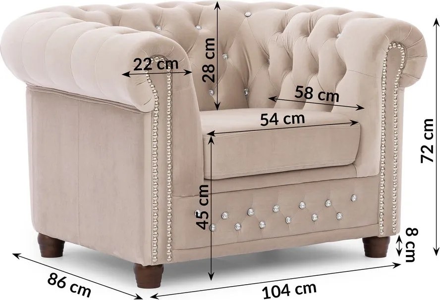 Poltrona chesterfield beige con rivestimento in velluto York Blik – Ropez