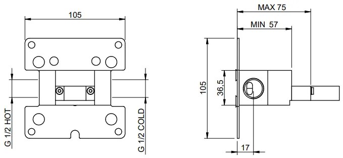 Parte ad incasso per gruppo lavabo a muro Treemme RWIT2551ZZ11