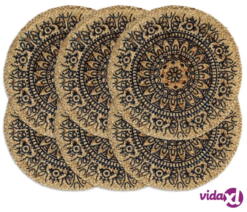 vidaXL Tovagliette 6 pz Blu Scuro 38 cm Rotonde in Juta
