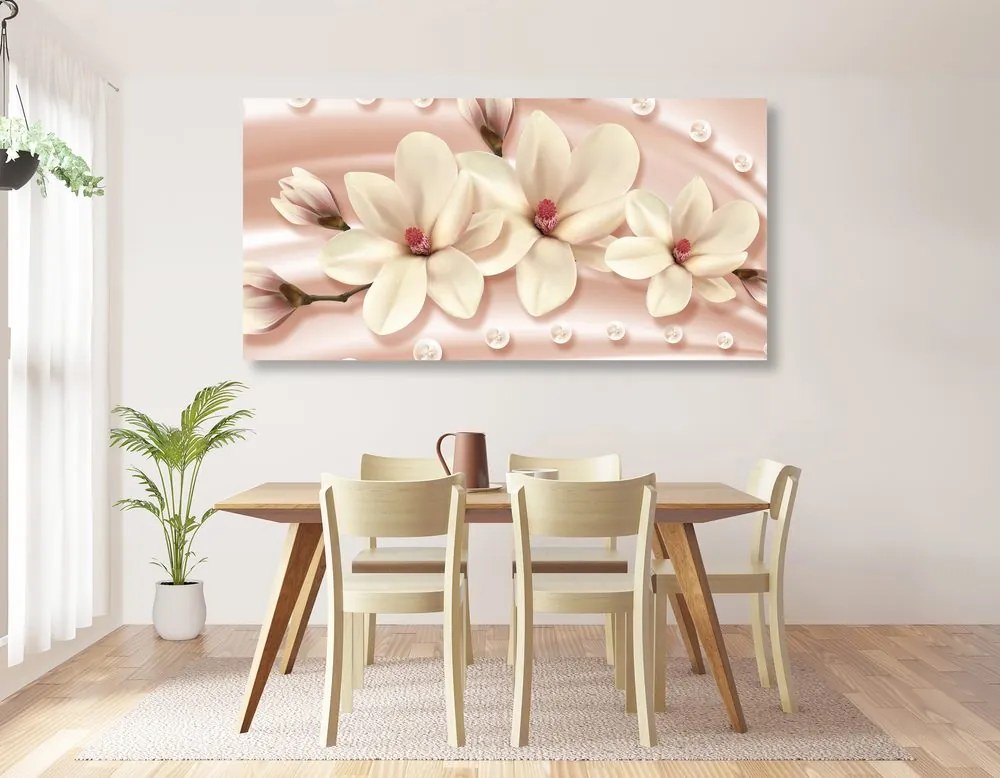 Quadro su tela – Magnolia di lusso con perle
