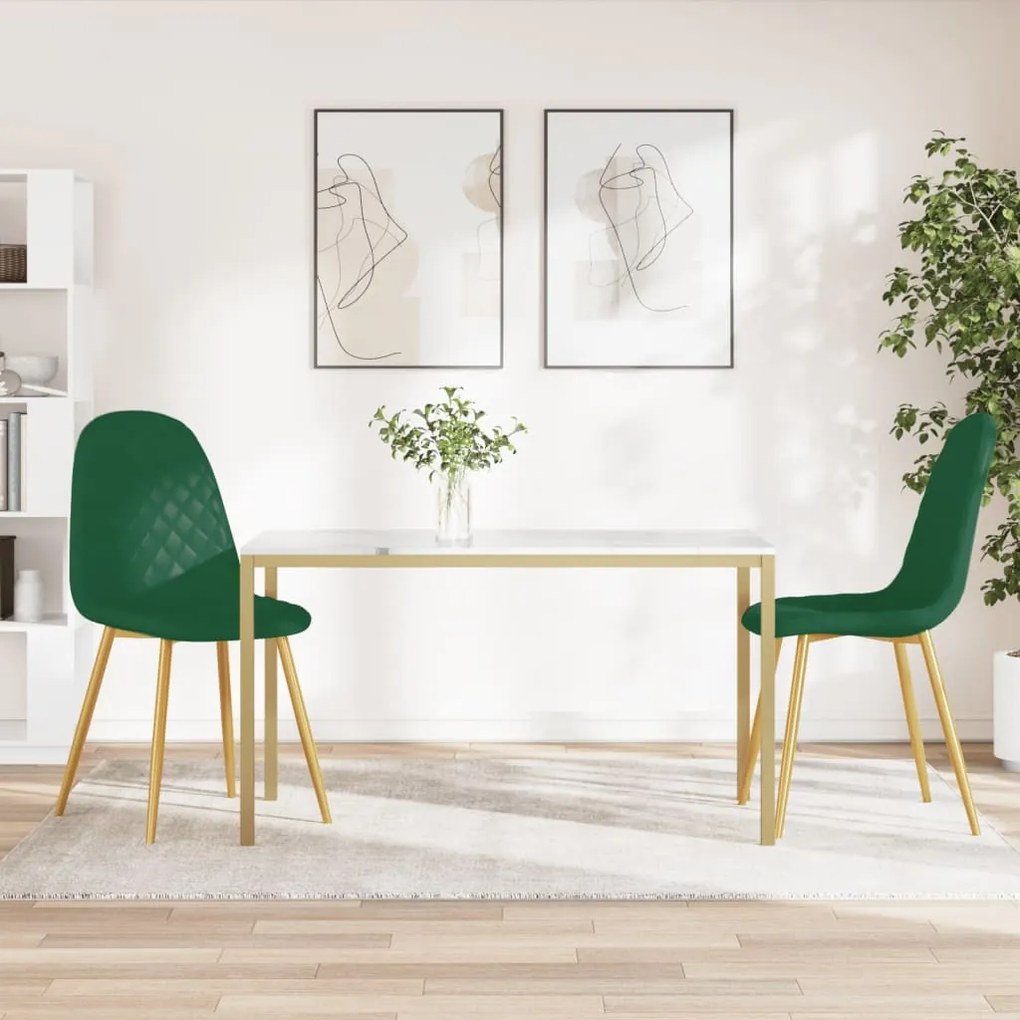Sedie Da Pranzo 2 Pz Verde Scuro İn Velluto /