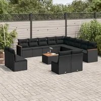 Set Divani da Giardino 14pz con Cuscini in Polyrattan Nero 3258891