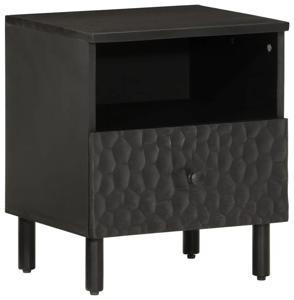 Comodino Nero 40x33x46 Cm İn Legno Massello Di Mango /