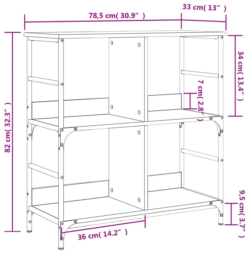 Libreria Grigio Sonoma 78,5x33x82 cm in Legno Multistrato