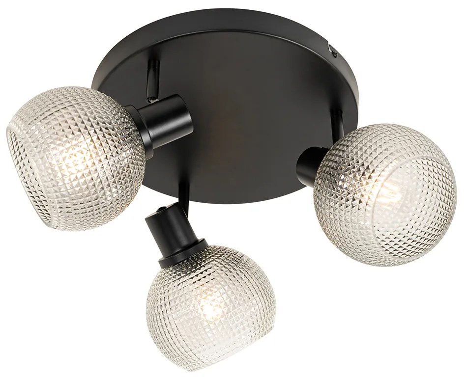 Faretto di design nero con vetro fumé 3 luci rotondo - Chico