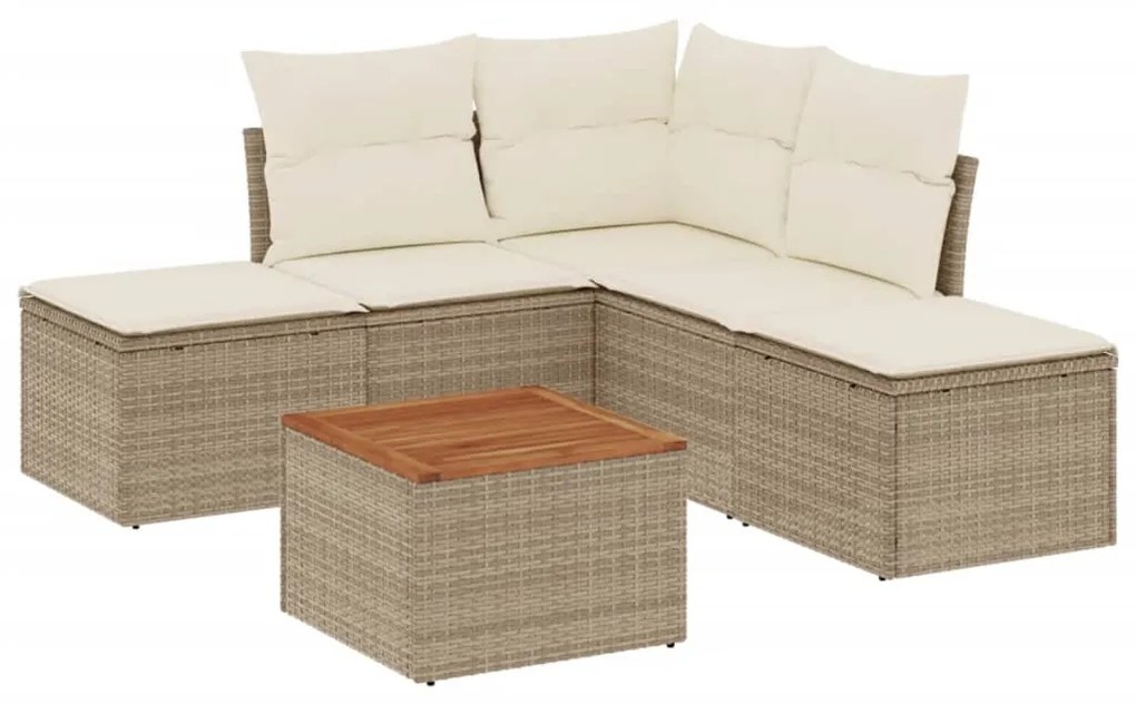 Set divano da giardino 6 pz con cuscini beige in polyrattan