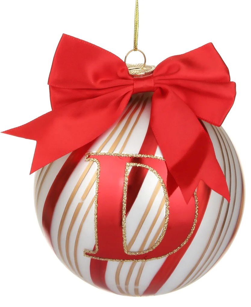 Pallina Natale con lettera D 10 cm Circus rosso