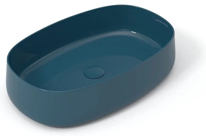 Lavabo da appoggio Wave OLYMPIA CERAMICA ovale in ceramica L 60 x H 14 x P 40 cm blu piletta non inclusa
