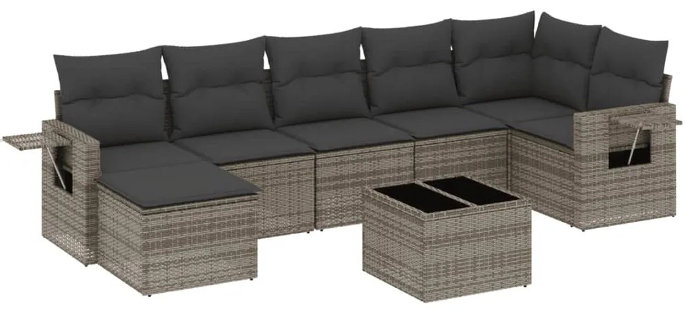 Set divano da giardino 8 pz con cuscini grigio in polyrattan