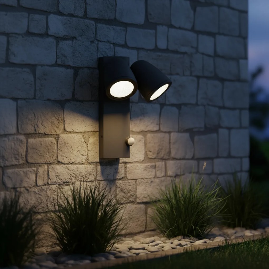 Applique da Esterno IP65 2xGU10 con Sensore movimento AXIS - Grigia