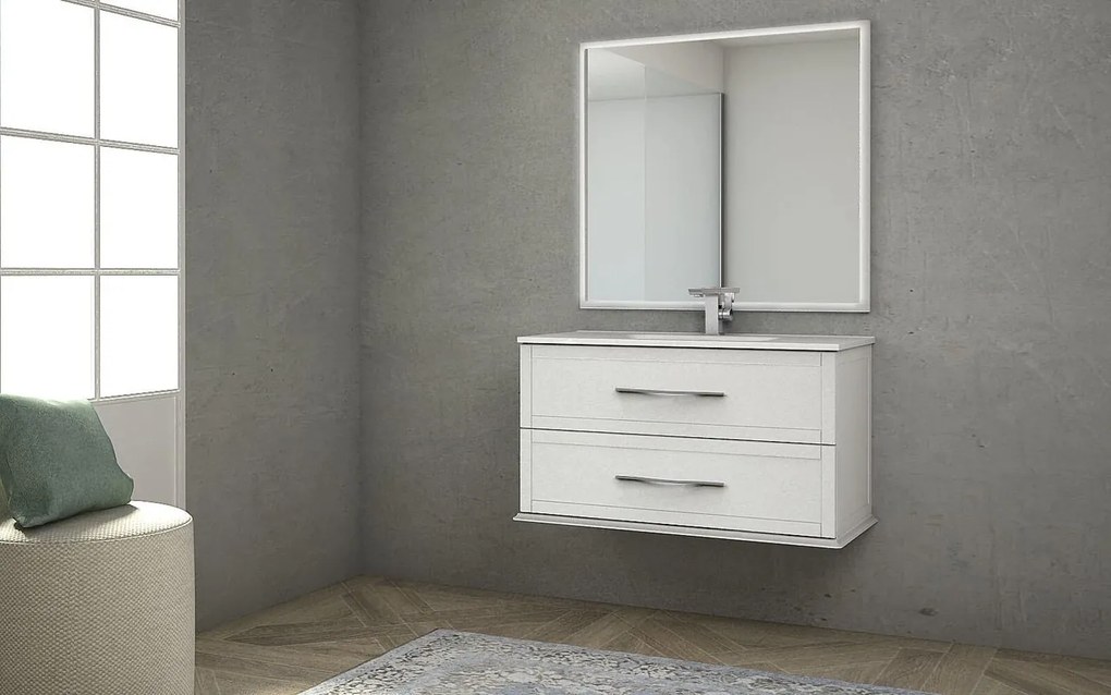 Mobile da bagno sotto lavabo BADEN HAUS Tiffany bianco laccato opaco L 100 x H 55 x P 46 cm 2 cassetti, lavabo non incluso