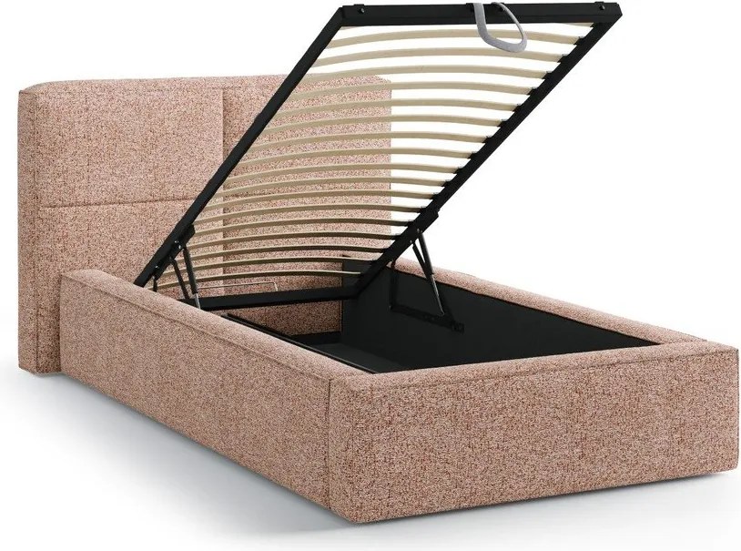 Letto singolo imbottito rosa con contenitore con rete inclusa 90x200 cm Darren – Micadoni