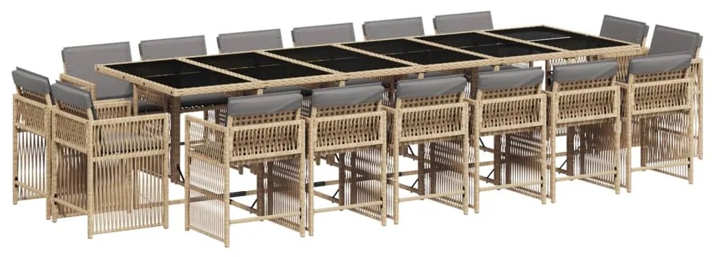 Set pranzo da giardino 17 pz con cuscini beige misto polyrattan