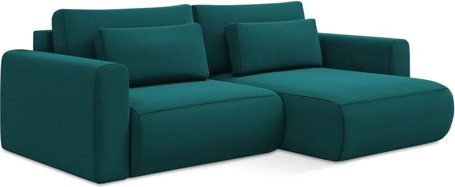 Divano angolare turchese allungabile/con contenitore (con penisola a destra/con chaise lounge) con rivestimento in velluto Kapua – Makamii