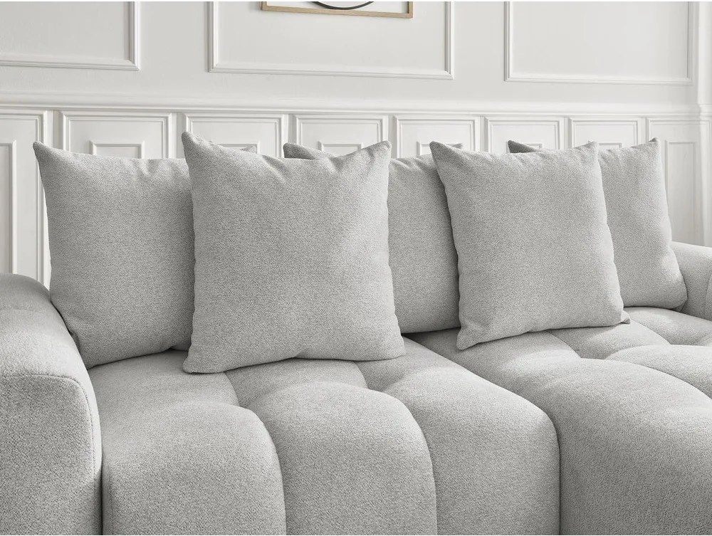 Divano angolare grigio chiaro allungabile/con contenitore (con penisola a destra/con chaise lounge) con rivestimento in ciniglia Roxelane – Bobochic Paris