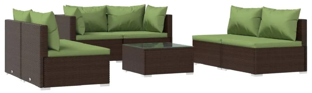 Set Divani da Giardino 7 pz con Cuscini in Polyrattan Marrone