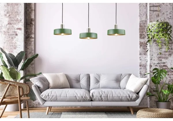 Lampadario a sospensione con filo HAKI 3xE27/60W/230V verde/nero/cromo lucido