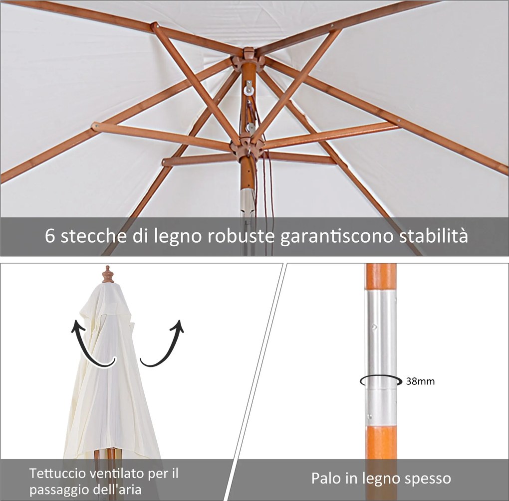 Ombrellone da Giardino 2x1,5 m Palo Ø38 mm in Legno Beige...