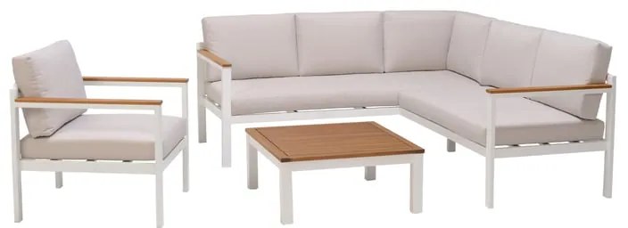 Salotto da giardino angolare  Oris NATERIAL bianco con cuscini in poliestere beige per 5 persone