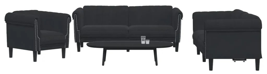 Set Di Divani 3 Pz Nero İn Velluto /