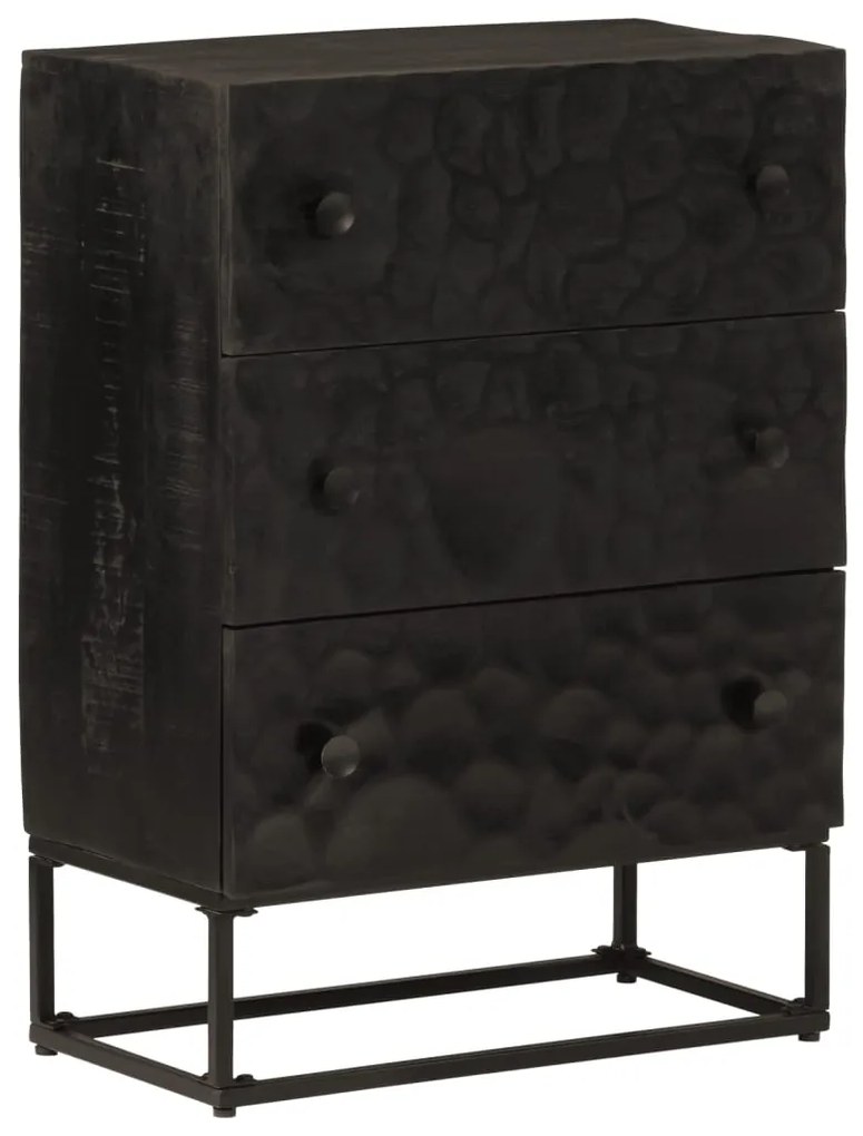 Cassettiera Nera 55x30x76 Cm İn Legno Massello Di Mango E Ferro /