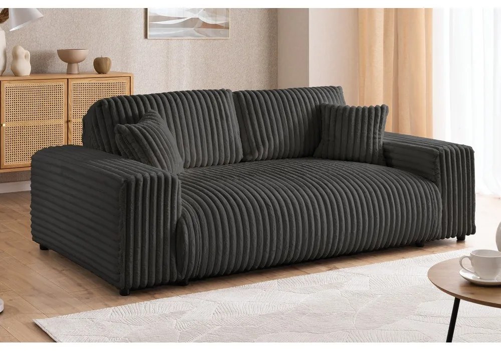 Divano grigio scuro con rivestimento in velluto a coste 178 cm Justin – Ropez