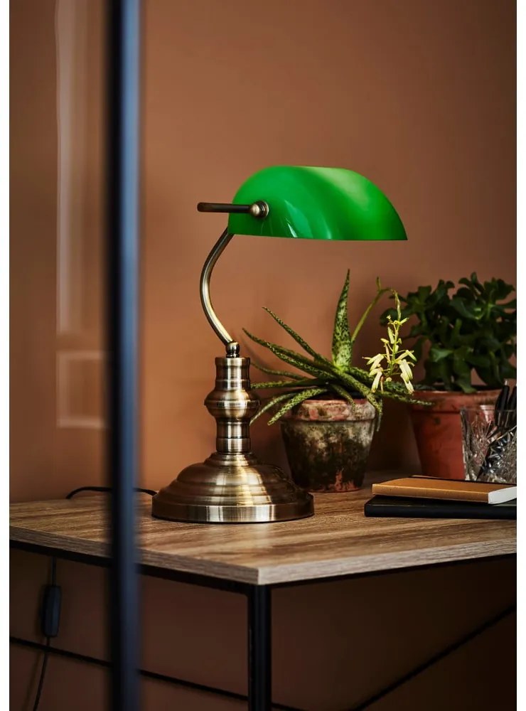 Lampada da tavolo in verde e ottone, altezza 25 cm Bankers - Markslöjd