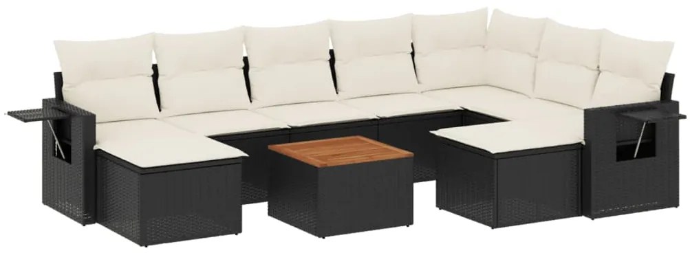 Set divani da giardino 10pz con cuscini in polyrattan nero