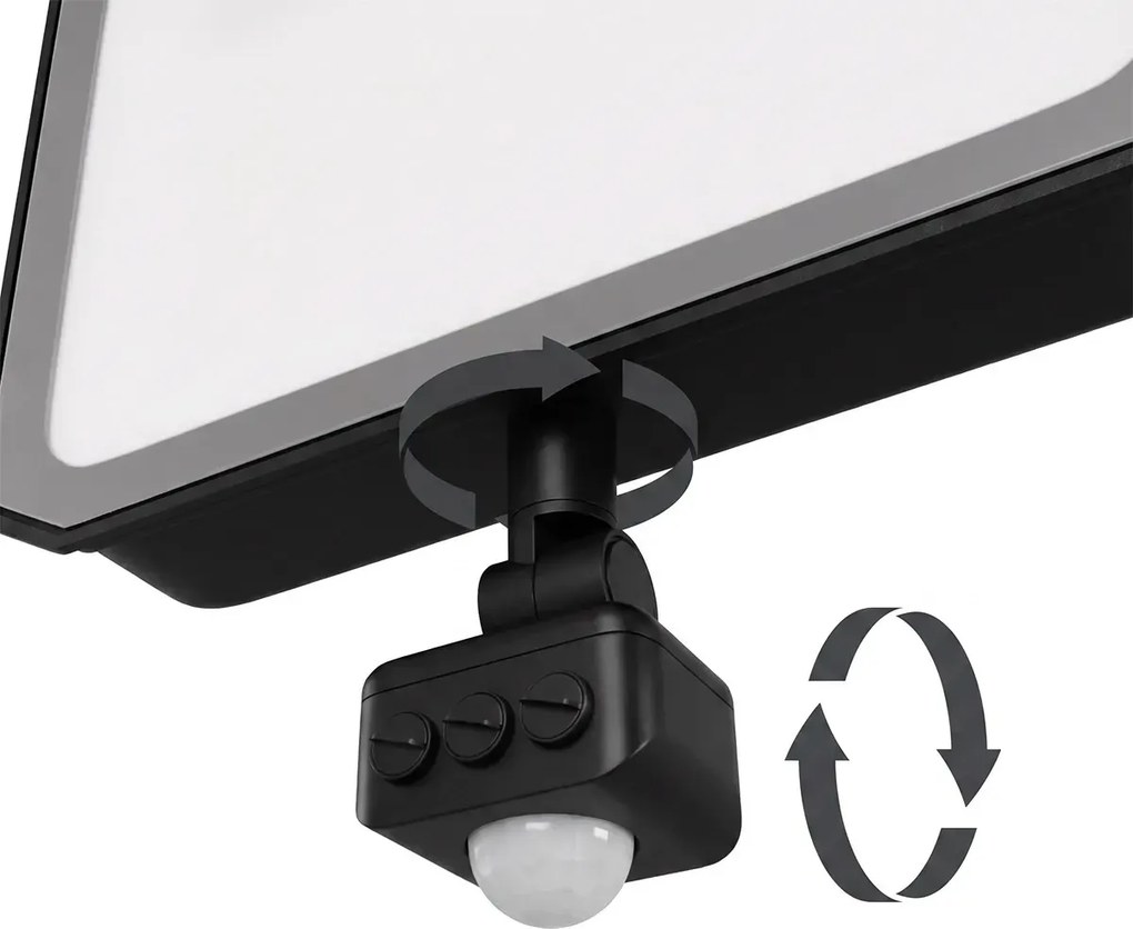 Faro LED 100W IP65 Nero con Sensore di Movimento e OSRAM chip LED Colore Bianco Naturale 4.000K