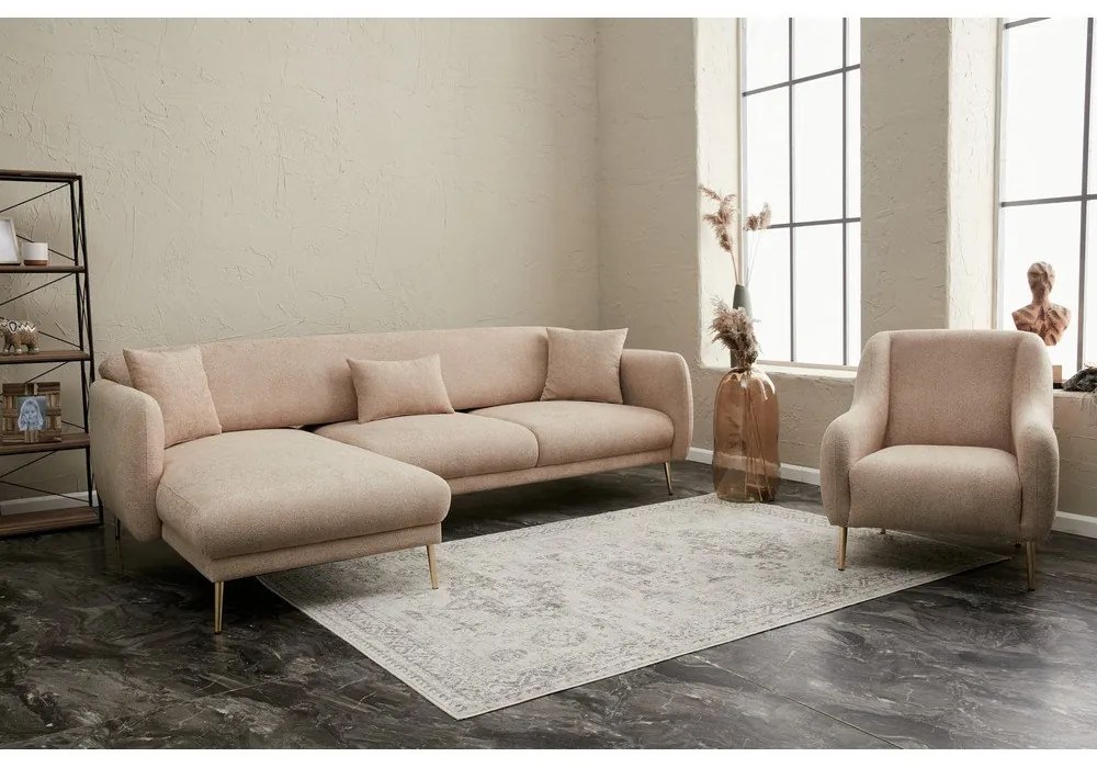 Divano angolare beige (con penisola a sinistra/con chaise lounge) Simena – Balcab Home