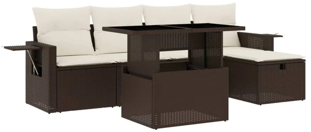 Set divano da giardino 6 pz con cuscini marrone in polyrattan