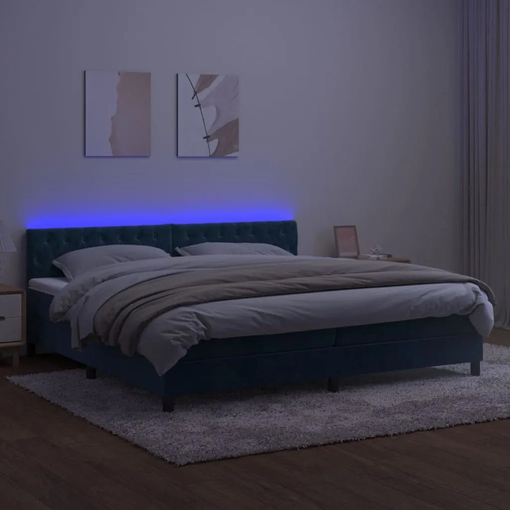 Letto a molle con materasso e led blu scuro 200x200 cm