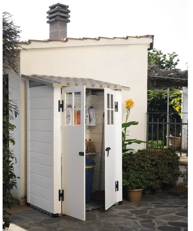 Casetta da giardino GAROFALO Tuscnay EVO S in pvc beige con porta doppio battente, superficie interna 0.88 m² e spessore parete 20 mm