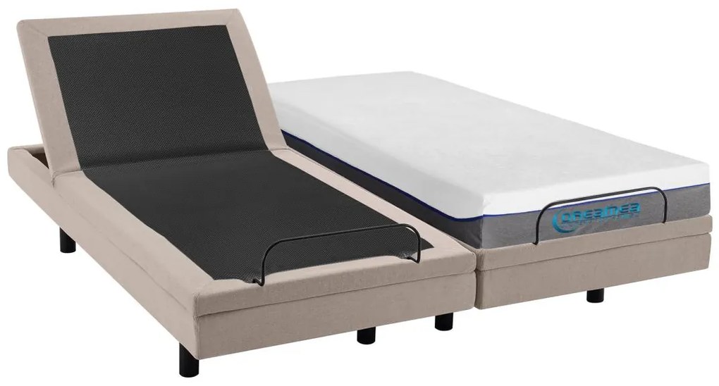 Letto relax elettrica deco + materasso memory foam 2 x 90 x 200 cm Tessuto Beige - MENASINA di YSMÉE