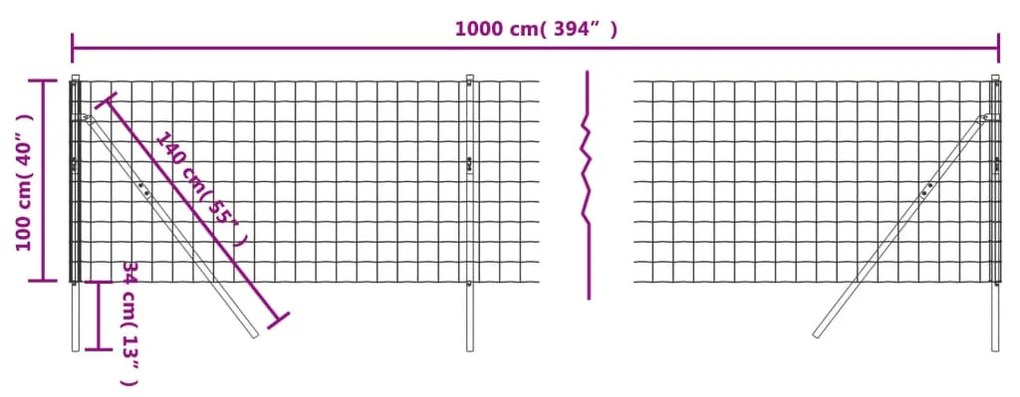 Recinzione Metallica Antracite 1x10 m in Acciaio Zincato