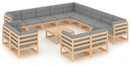 Set Divani da Giardino 14 pz con Cuscini Legno Massello di Pino